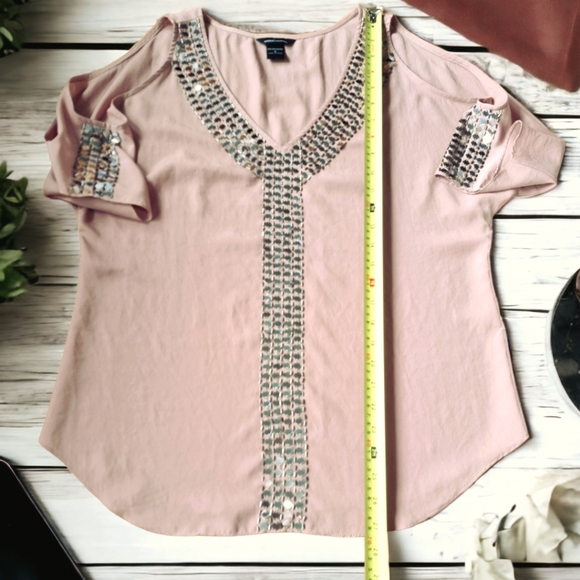 Moda International Beaded Cold Shoulder Blouse - Picture 4 of 7